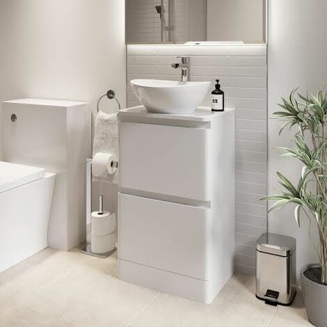 Bathroom Cloakroom Vanity Unit Wash Storage Cabinet Countertop Basin White 500mm