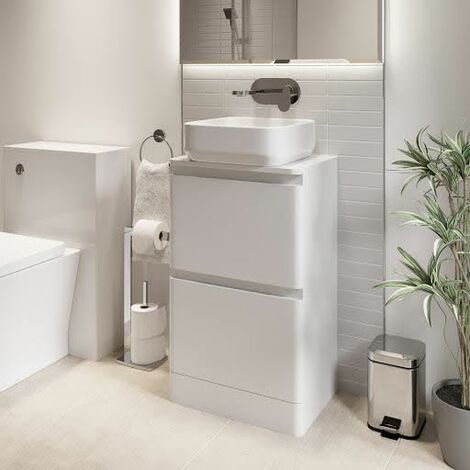 Bathroom Cloakroom Vanity Unit Wash Storage Cabinet Countertop Basin White 500mm