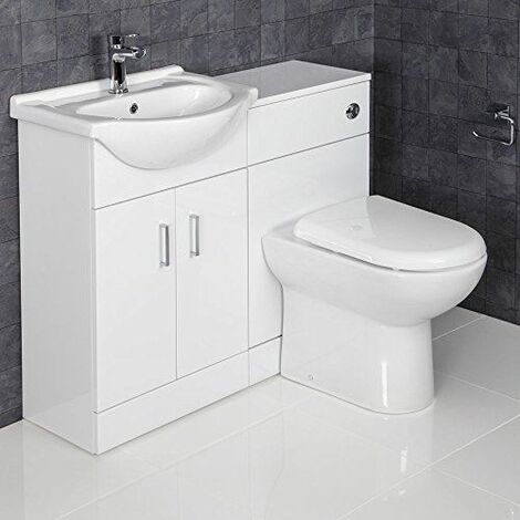 1050mm Toilet and Bathroom Vanity Unit Combined Basin Sink White