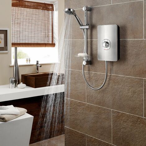 Triton Aspirante Electric Shower 8.5kW Head & Riser Brushed Steel