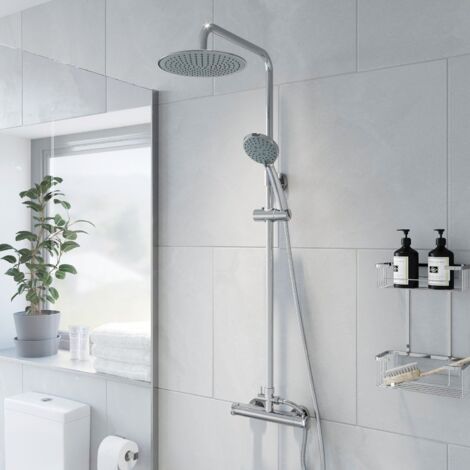 Bathroom Shower Mixer Thermostatic Set Twin Head Chrome Round Set