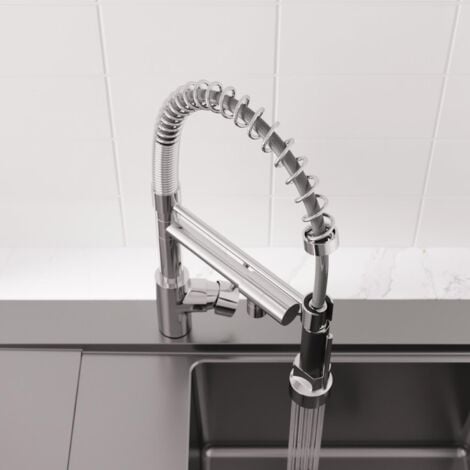 Pull Out Kitchen Tap Single Lever Modern Mono Sink Mixer Hot Cold Faucet - Dual Spray & Pot Filler