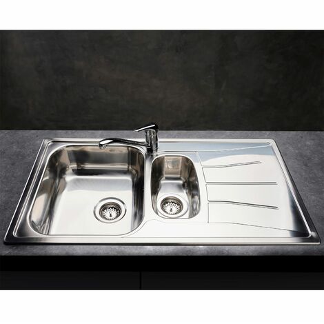 Kitchen Sink 1.5 Bowl LH Drainer Stainless Steel Modern Inset Strainer Waste