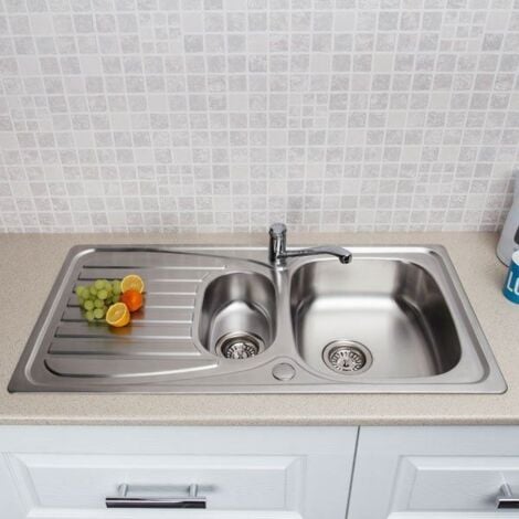 Modern Stainless Steel Kitchen Sink 1 5 Bowl Drainer Free Wastes