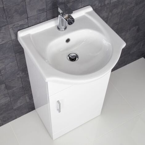 Gloss White Bathroom Vanity Unit and Basin Sink 450mm with Essentials Tap & Waste