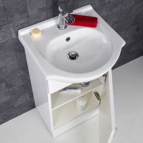 Gloss White Bathroom Vanity Unit and Basin Sink 450mm with Essentials Tap & Waste