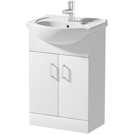 Gloss White Bathroom Vanity Unit and Basin Sink 550mm with Dakota Tap & Waste