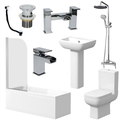 Complete Bathroom Suite 1700 Straight Bath Toilet Basin Shower
