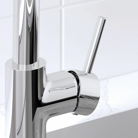 Pull Out Kitchen Tap Single Lever Modern Mono Sink Mixer Hot Cold Faucet - Baden Chrome Finish