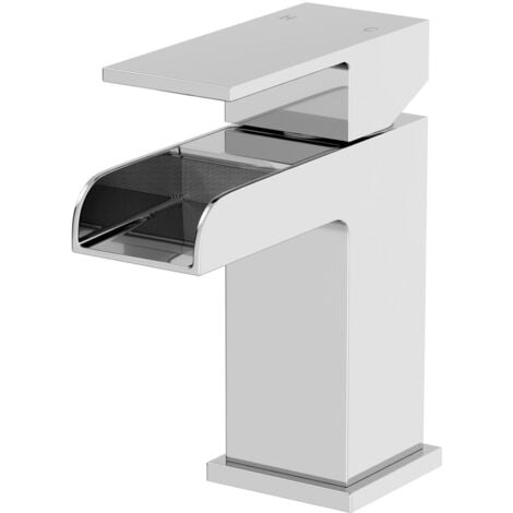 Modern Waterfall Basin Single Lever Mixer Tap & Bath Filler Tap - Chrome Mono Tap Set