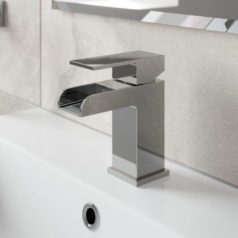 Modern Waterfall Basin Single Lever Mixer Tap & Bath Filler Tap - Chrome Mono Tap Set