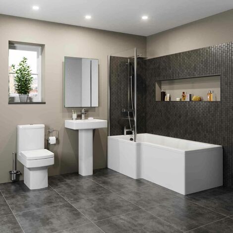 Royan L Bathroom Suite with Left Hand Bath - White