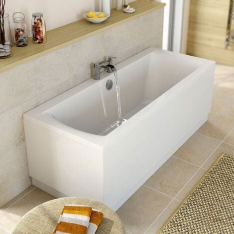 Bathroom Double Ended Straight Square Bath White Acrylic Bathtub 1700 x 750mm