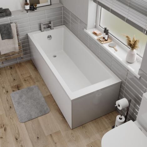 Bathroom Single Ended Straight Square Bath White Acrylic Bathtub 1800 x 800mm