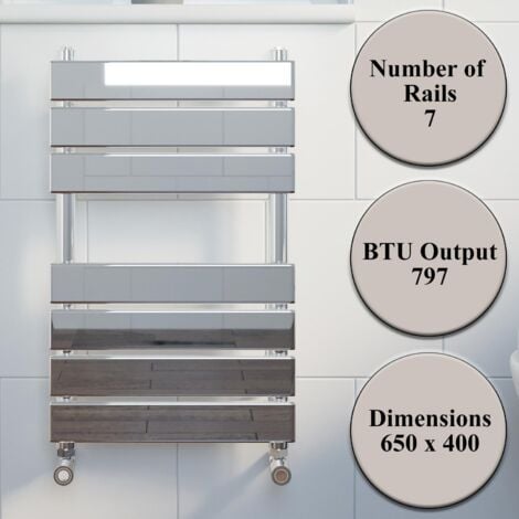 Chrome Flat Panel Heated Towel Rail Bathroom Radiator 650 x 400mm