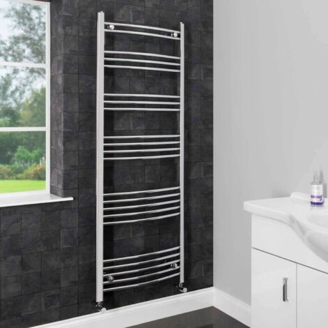 Chrome Curved Heated Towel Rail Bathroom Radiator Ladder Designer 1600 x 600mm