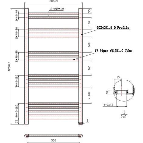 Chrome Straight Heated Towel Rail Bathroom Radiator Ladder Flat 1200 x 600mm