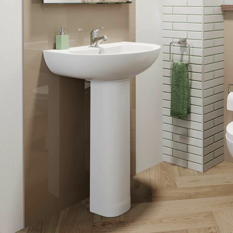 Pedestal Sink Modern Minimalist Pedestal Sink, Ceramic Matte Column Basin, One Piece Bathroom Floor Standing Vanity Sink With Drain Kit And Faucet - View #9