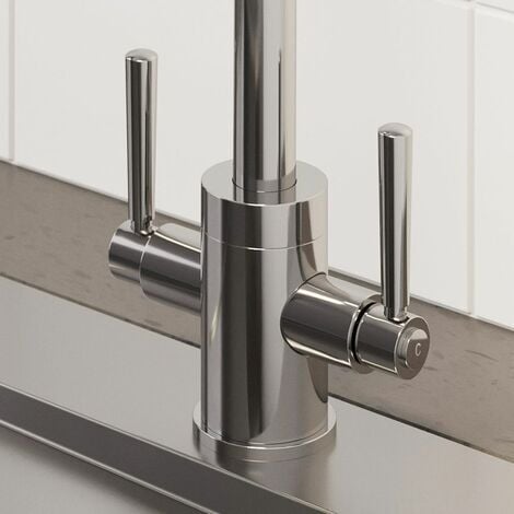 Kitchen Tap Dual Twin Lever Modern Mono Sink Mixer Hot Cold Faucet - Thun Curved Spout Swivel Chrome
