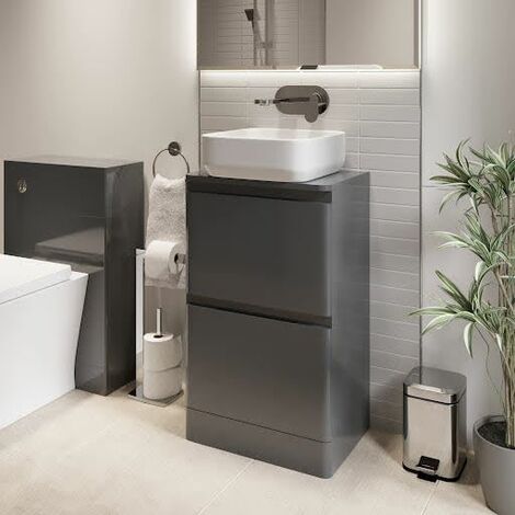 Bathroom Cloakroom Vanity Unit Wash Storage Cabinet Countertop Basin Grey 500mm