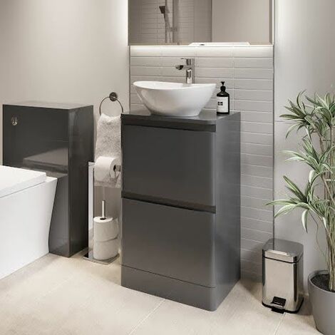 Bathroom Cloakroom Vanity Unit Wash Storage Cabinet Countertop Basin Grey 500mm