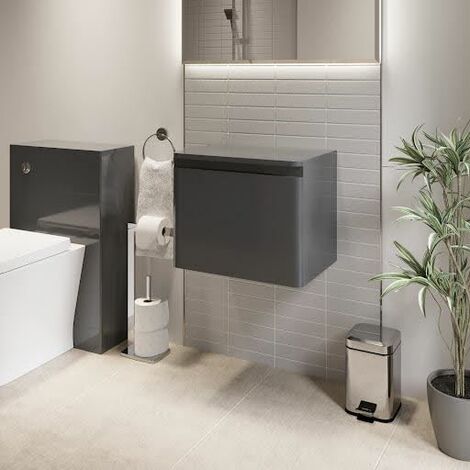 Bathroom Cloakroom Vanity Unit Wall Mounted Storage Cabinet Grey Gloss 500mm (1/5)