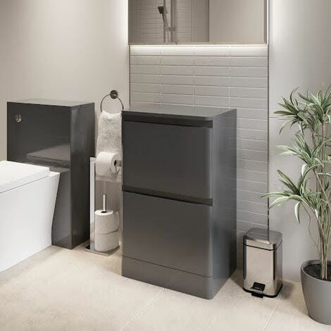 Bathroom Cloakroom Vanity Unit Wash 500mm Cabinet Drawers Storage Grey Gloss