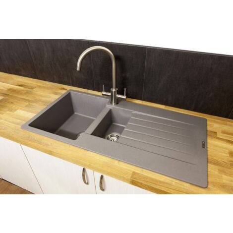 Reginox Harlem15 Kitchen Sink 1.5 Bowl Silver Grey Granite Reversible Waste