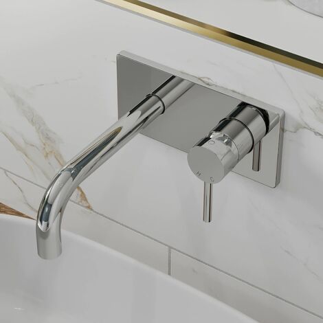 Wall Mounted Modern Bathroom Basin Sink Tap Single Lever Curved Spout ...