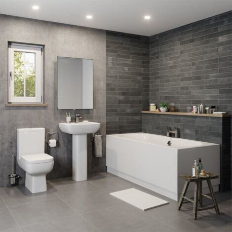 Bathroom Double Ended Straight Curved Bath White Acrylic Bathtub 1700 x 700mm