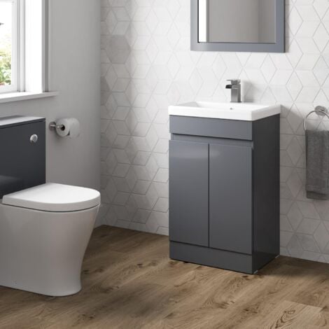 Grey Gloss Bathroom Furniture Vanity Unit with Basin Sink Cabinet Storage 500mm Drawer