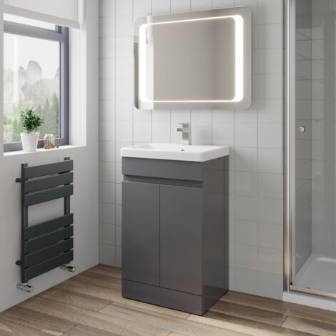 Grey Gloss Bathroom Furniture Vanity Unit with Basin Sink Cabinet Storage 500mm Drawer