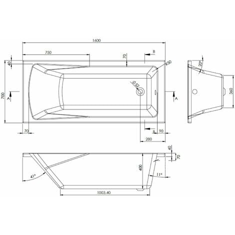 Modern Bathroom 1600mm Single Ended Wide Square Bath Acrylic White Bathtub