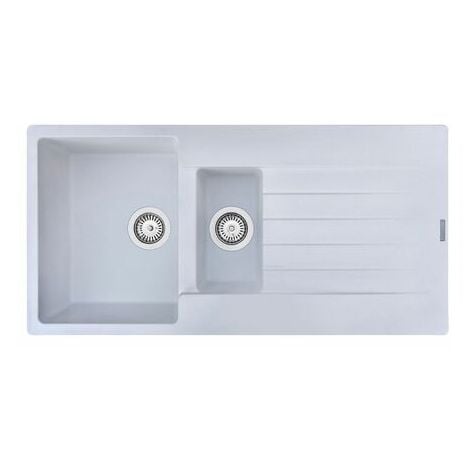 Reginox Harlem15 Kitchen Sink 1.5 Bowl Sink Pure White Granite Reversible Waste