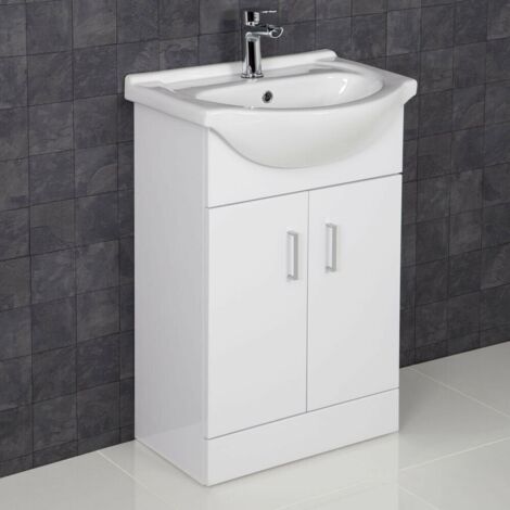 Gloss White Bathroom Vanity Unit and Basin Sink 550mm with Misi Tap & Waste