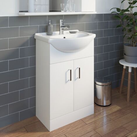 Gloss White Bathroom Vanity Unit and Basin Sink 550mm with Malmo Tap ...