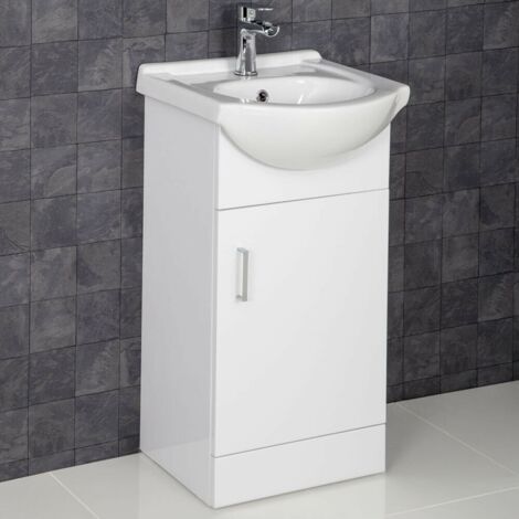Gloss White Bathroom Vanity Unit and Basin Sink 450mm with Misi Tap & Waste