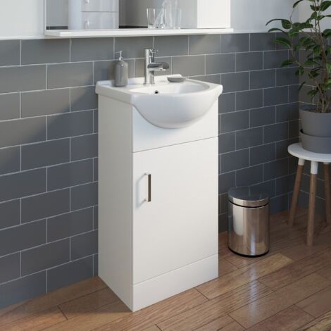 Gloss White Bathroom Vanity Unit and Basin Sink 450mm with Malmo Tap & Waste