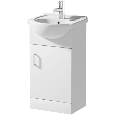 Gloss White Bathroom Vanity Unit and Basin Sink 450mm with Malmo Tap & Waste