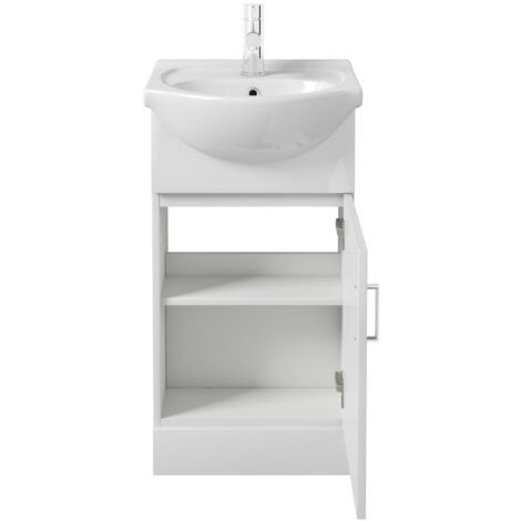 Gloss White Bathroom Vanity Unit and Basin Sink 450mm with Malmo Tap & Waste