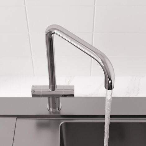 Kitchen Tap Dual Twin Lever Modern Mono Sink Mixer Hot Cold Faucet - Lugano Chrome Finish
