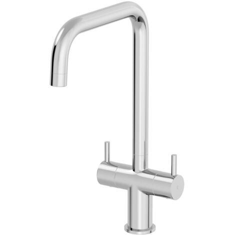 Kitchen Tap Dual Twin Lever Modern Mono Sink Mixer Hot Cold Faucet - Lugano Chrome Finish