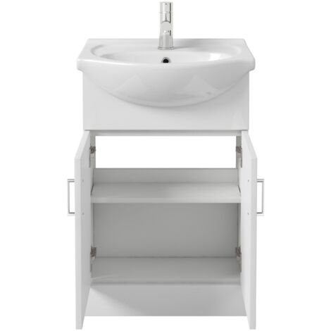 Gloss White Bathroom Vanity Unit and Basin Sink 650mm with Misi Tap & Waste