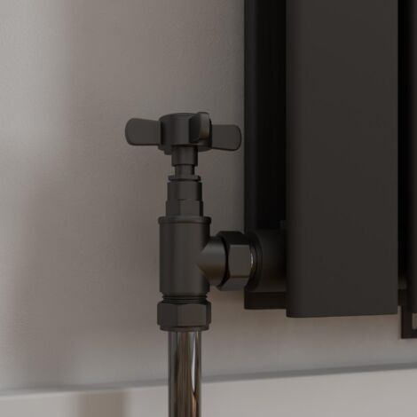 Traditional Crosshead Angled Heated Towel Rail Radiator Valves Pair Black