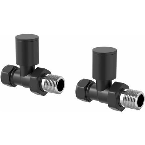 Modern Straight Heated Towel Rail Radiator Valves Pair 15mm Black Round Manual