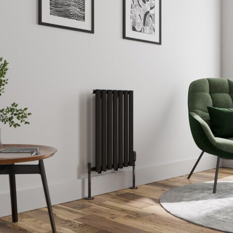 Black Oval Column Designer Radiator Vertical Horizontal 600 x 420mm Single Panel