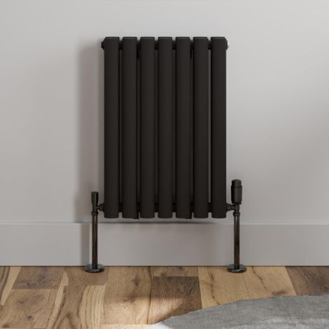 Black Oval Column Designer Radiator Vertical Horizontal 600 x 420mm Double Panel