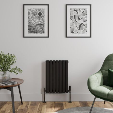 Black Oval Column Designer Radiator Vertical Horizontal 600 x 420mm Double Panel