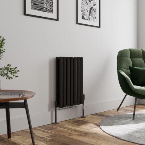 Black Oval Column Designer Radiator Vertical Horizontal 600 x 420mm Double Panel