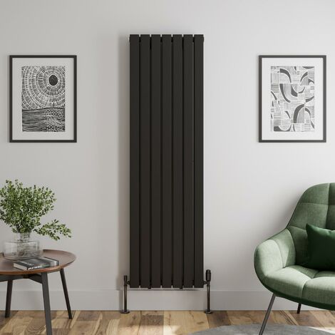 Black Flat Panel Designer Radiator Vertical Horizontal 1800 x 532 Double Panel (1/4)